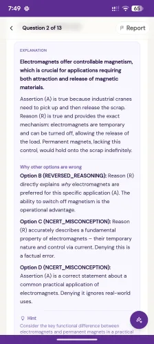 Explanation on phone breaking down each wrong option