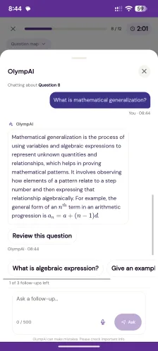 AI Buddy on phone opened mid-quiz for a guided hint