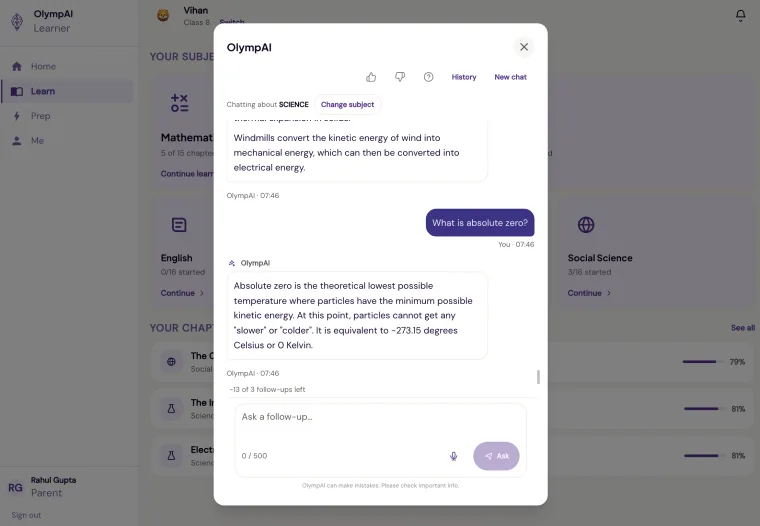 AI Buddy chat panel open beside a practice question